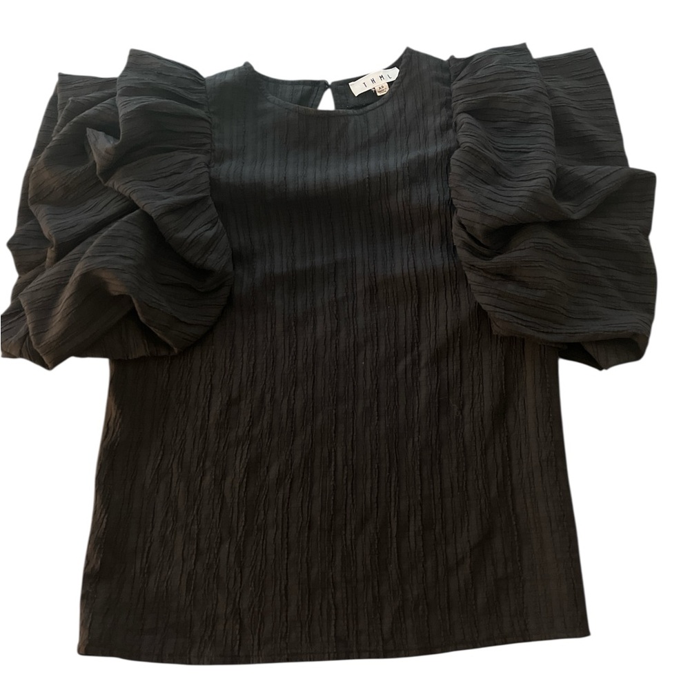 THML Elegant Black Ruffle Sleeve Top Size XS
